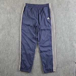 ​ADIDAS 3 STRIPE NYLON JERSEY LINED TRACK PANTS NAVY BLUE L CRINKLE ANKLE ZIP